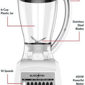 EUROSTAR EBL820WH 450W 10-Speed Plastic Jar Blender, White