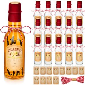 tioncy 16 pcs vanilla extract bottles for homemade vanilla jar glass bottle with cap, shrink band, sticker syrup gift food storage canister for bean sauce spice for christmas(5 oz,red)