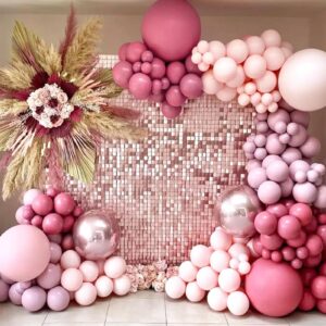 RUBFAC 129pcs Retro Hot Pink Balloons Latex Mauve Balloons Different Sizes 18 12 10 5 Inch Party Balloon Kit for Valentine's Day Birthday Baby Shower Wedding Princess Theme Party Decoration