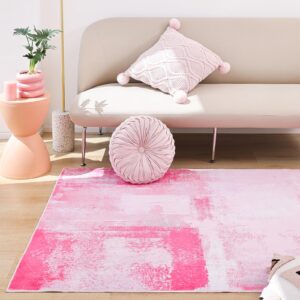 TRUEDAYS Area Rug Washable Pink Rug - 5x7 Rug Modern Abstract Rug for Entryway College Dorm Living Room Bedroom - Soft Low Pile Indoor Carpet with Non-Slip Backing for Home Décor