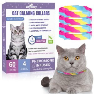 woyamay 4 pack calming collar for cats, adjustable cat calming collar for cat anxiety relief, cat pheromones collar, water-resistant & breakaway calming cat collars, long-lasting 60 days, iridescent