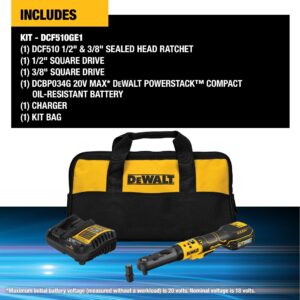 DEWALT 20V MAX XR Cordless Ratchet Set, 3/8" and 1/2" Sealed Head Ratchet, Battery and Charger Included (DCF510GE1)