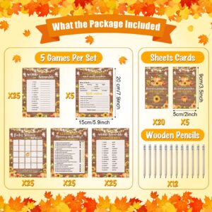 Harloon 142 Pcs Fall Baby Shower Games Set Include 130 Fall Baby Shower Party Game with 12 Pencils for Thanksgiving Pumpkin Autumn Baby Shower Favors Rustic Gender Reveal Neutral Baby Shower Games