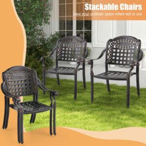 Tangkula Set of 2 Cast Aluminum Patio Dining Chairs, Stackable Outdoor Dining Chairs with Armrests, Outdoor Bistro Chairs for Balcony, Backyard, Garden