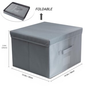 Augfox 2 Pack Collapsible Storage Bins with Lids - Stackable Storage Bins with Handles, Efficient Memory Box, Fabric Storage Bins with Lid for Versatile Storage (Dark Grey, 14.2” L x 13" W x 9.4" H)