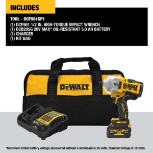 DEWALT 20V MAX Cordless Impact Wrench Kit, 1/2" Hog Ring, Battery and Charger Included (DCF961GP1)