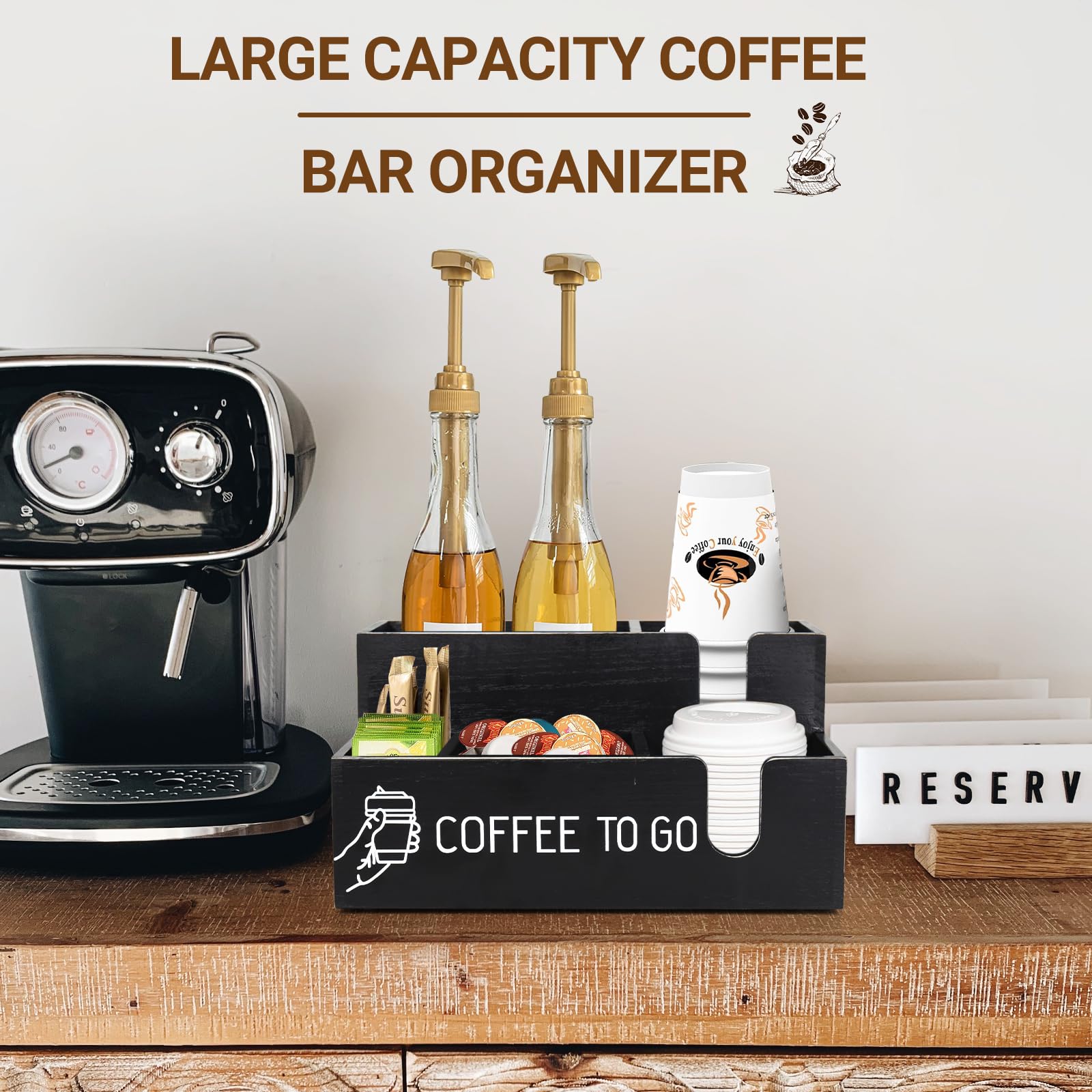 ugiftt Coffee Bar Organizer Countertop Coffee Station Organizer, Wood Coffee Cup Dispenser Lid Holder for Counter, Disposable Cup Holder Wall Mount, Farmhouse Coffee Bar Accessories and Organizer