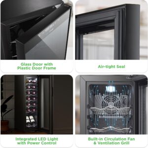 NutriChef Single-Zone Wine Cooler & Chiller – Digital Touch Control, Airtight Seal, 14-Bottle Capacity, Black