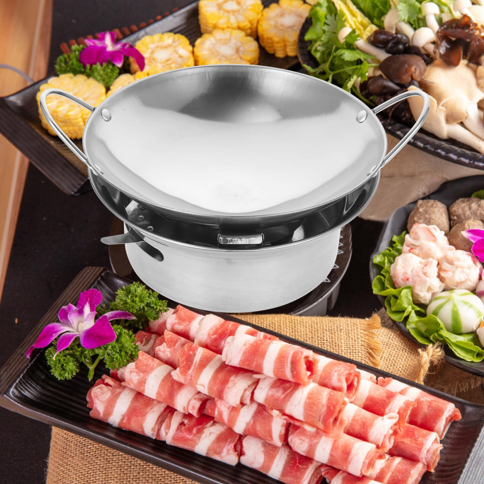 Kichvoe Hot Pot Spirit Cooker with Pot Camping Stoves Set Hot Pot Alcohols Stove Portable Efficient Stoves Burner Liquid Stove Household Stainless Steel Spirit Cookers Cookware