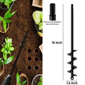 HOOPLE Garden Auger Drill Bit for Planting. Auger Drill Bit Plant Flower Bulb Auger Hole Drill Bulb Planter Auger for 3/8" Hex Drive Drill. (1.6"x16"+ 3.5"x16")