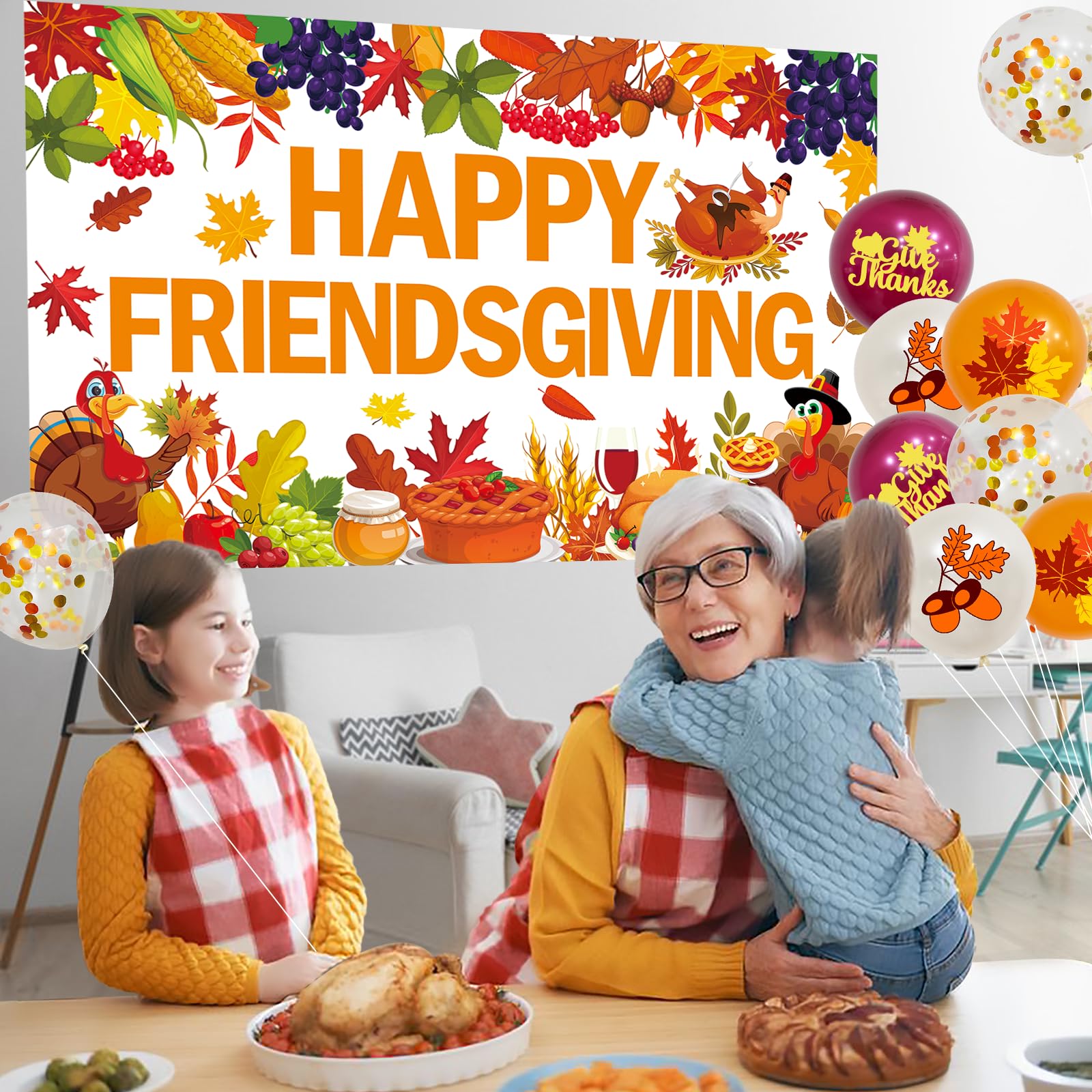 Happy Friendsgiving Banner Thank You Banner and thanksgiving balloons for Friendsgiving Decorations Happy Thanksgiving Decorations Thanksgiving Birthday Decorations Thanksgiving Party Decorations