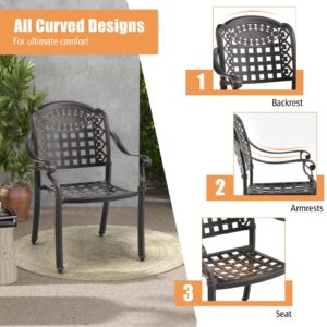 Tangkula Set of 2 Cast Aluminum Patio Dining Chairs, Stackable Outdoor Dining Chairs with Armrests, Outdoor Bistro Chairs for Balcony, Backyard, Garden