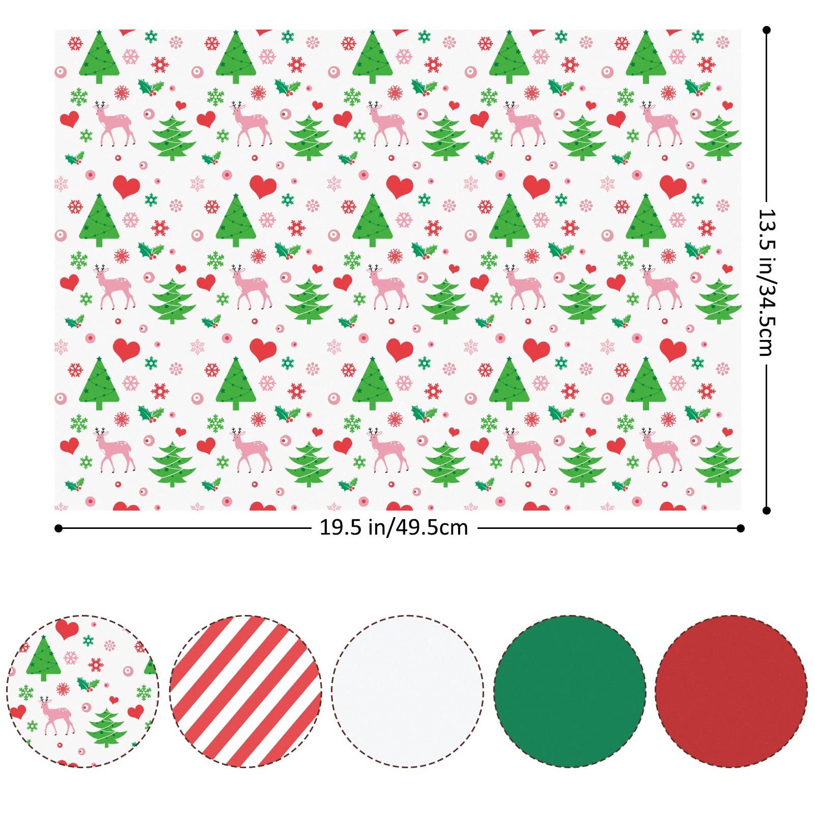 LOADSFUN Christmas Tissue Paper for Gift Bags, 120 Sheets Christmas Wrapping Paper Bulk Assorted Design Tissue Paper, Red Green White Tissue Paper for Xmas Decor Holiday Crafts (Santa Elk)