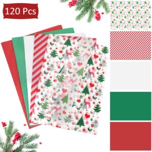 LOADSFUN Christmas Tissue Paper for Gift Bags, 120 Sheets Christmas Wrapping Paper Bulk Assorted Design Tissue Paper, Red Green White Tissue Paper for Xmas Decor Holiday Crafts (Santa Elk)