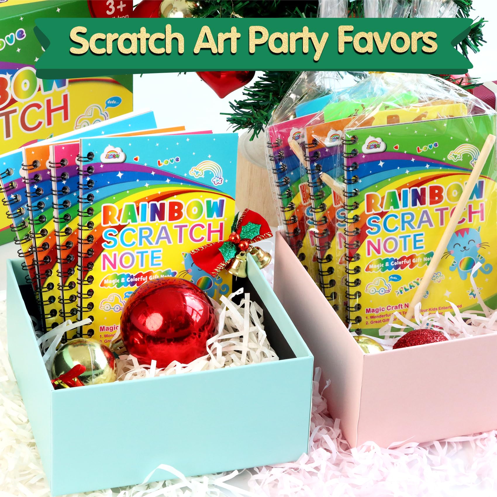 ZMLM Rainbow Scratch Party Favors Kids: Birthday Gifts Toy Bulk Scratch Art Notebook 24 Pack Scratch Paper Birthday Party Favor Girls Boys Art Craft Kit Scratch Pads Classroom Prizes