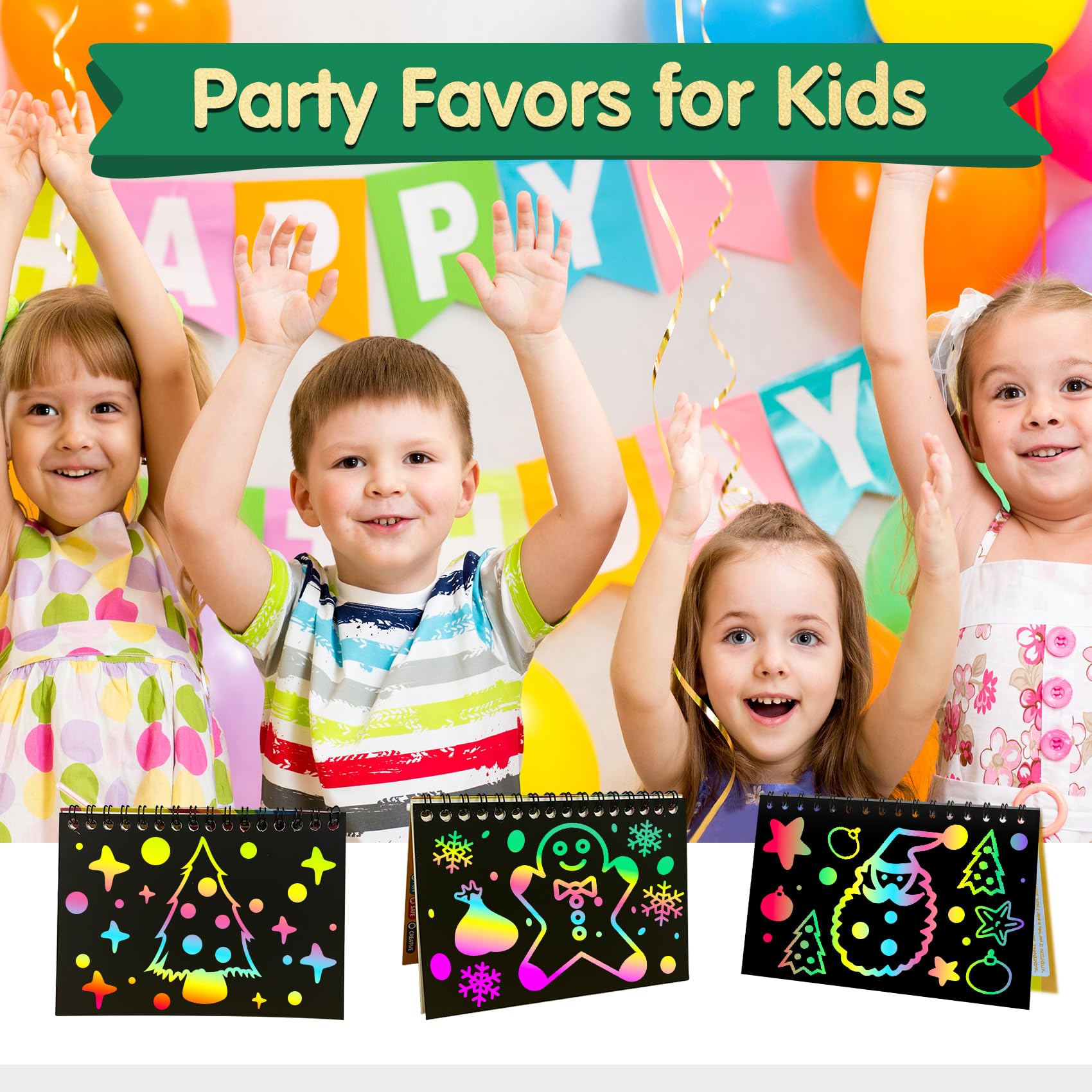 ZMLM Rainbow Scratch Party Favors Kids: Birthday Gifts Toy Bulk Scratch Art Notebook 24 Pack Scratch Paper Birthday Party Favor Girls Boys Art Craft Kit Scratch Pads Classroom Prizes