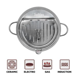 Saltlas Deep Fryer Pot (°C), 11"/4.4Qt (4.2 L) Extra Large Tempura Frying Pot with Lid, 304 Stainless Steel Fry Pot with Temperature Control and Oil Drip Drain Rack