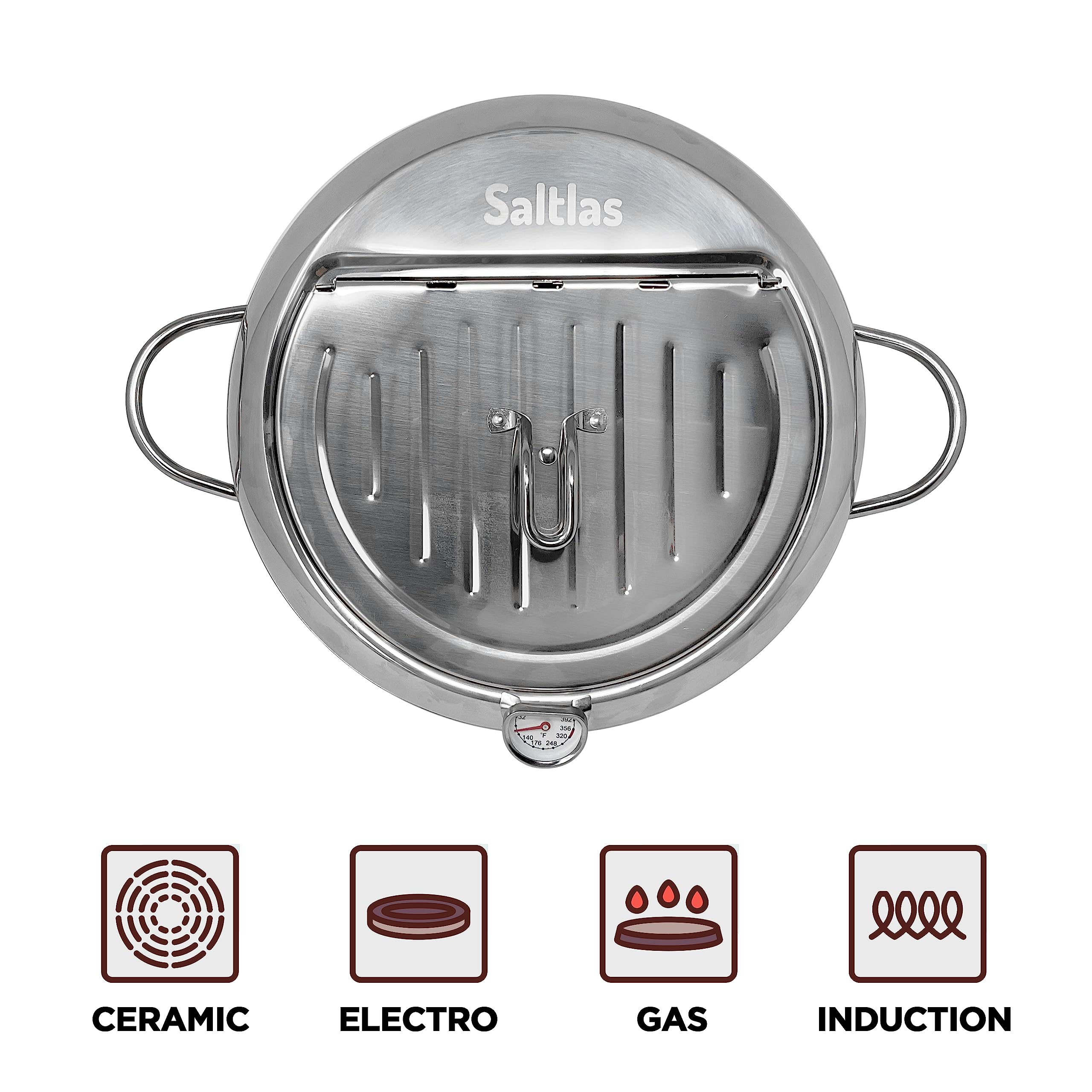 Saltlas Deep Fryer Pot (°C), 11"/4.4Qt (4.2 L) Extra Large Tempura Frying Pot with Lid, 304 Stainless Steel Fry Pot with Temperature Control and Oil Drip Drain Rack