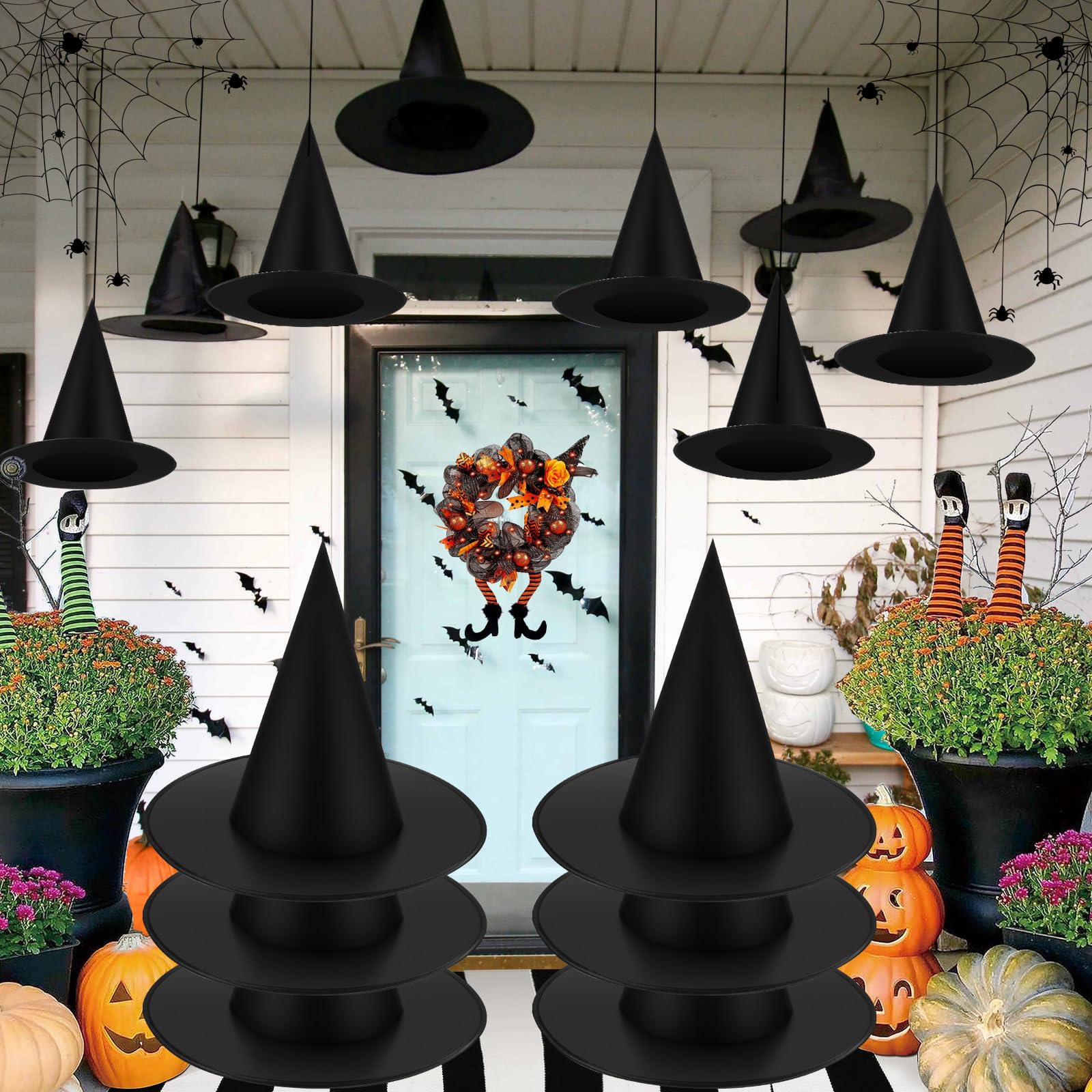 Beinayin 2 Pack Black Halloween Witch Hat Floating Witch Hats Wizard Hat for Halloween Party Decorations