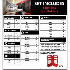 Milwaukee SHOCKWAVE Impact Duty Assorted Alloy Steel Screw Driver Bit Set with PACKOUT Accessory Case (52pc bits, 3pc Holders)