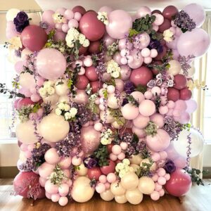 RUBFAC 129pcs Retro Hot Pink Balloons Latex Mauve Balloons Different Sizes 18 12 10 5 Inch Party Balloon Kit for Valentine's Day Birthday Baby Shower Wedding Princess Theme Party Decoration