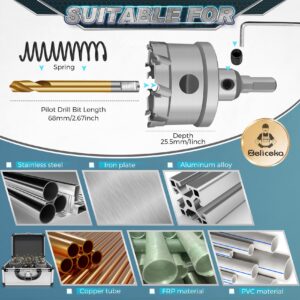 Zeliceka TCT 14 pcs Carbide Hole Saw Kit for Hard Metal, Heavy Duty Carbide Tungsten Carbide Tipped Hole Saw Set, with 1 Aluminum Box 2 Extra Pilot Drill Bits and 2 Hex Key
