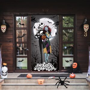 Halloween Decorations Halloween Gothic Skull Door Cover Christmas Nightmare Before Front Porch Sign Halloween Decorations and Supplies for Home Party