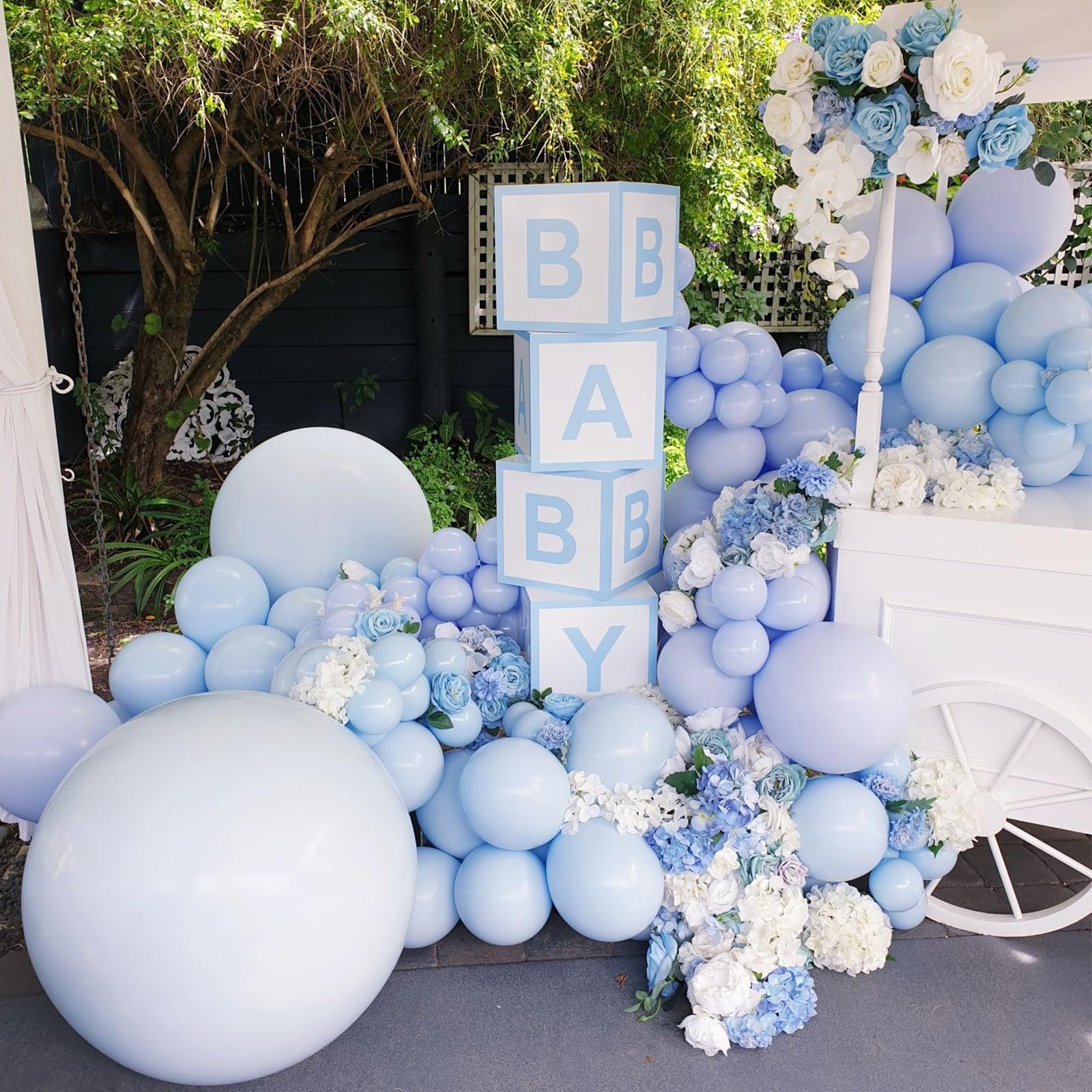 RUBFAC 129pcs Retro Blue Balloons Different Sizes 18 12 10 5 Inch Latex Dusty Blue Balloon Garland Arch for Party Decoration Gender Reveal Graduation Birthday Wedding Anniversary Baby Shower Party