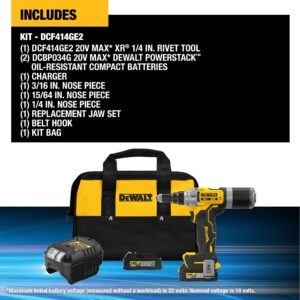 DEWALT 20V MAX XR Cordless Rivet Tool, 1/4", Battery and Charger Included (DCF414GE2)