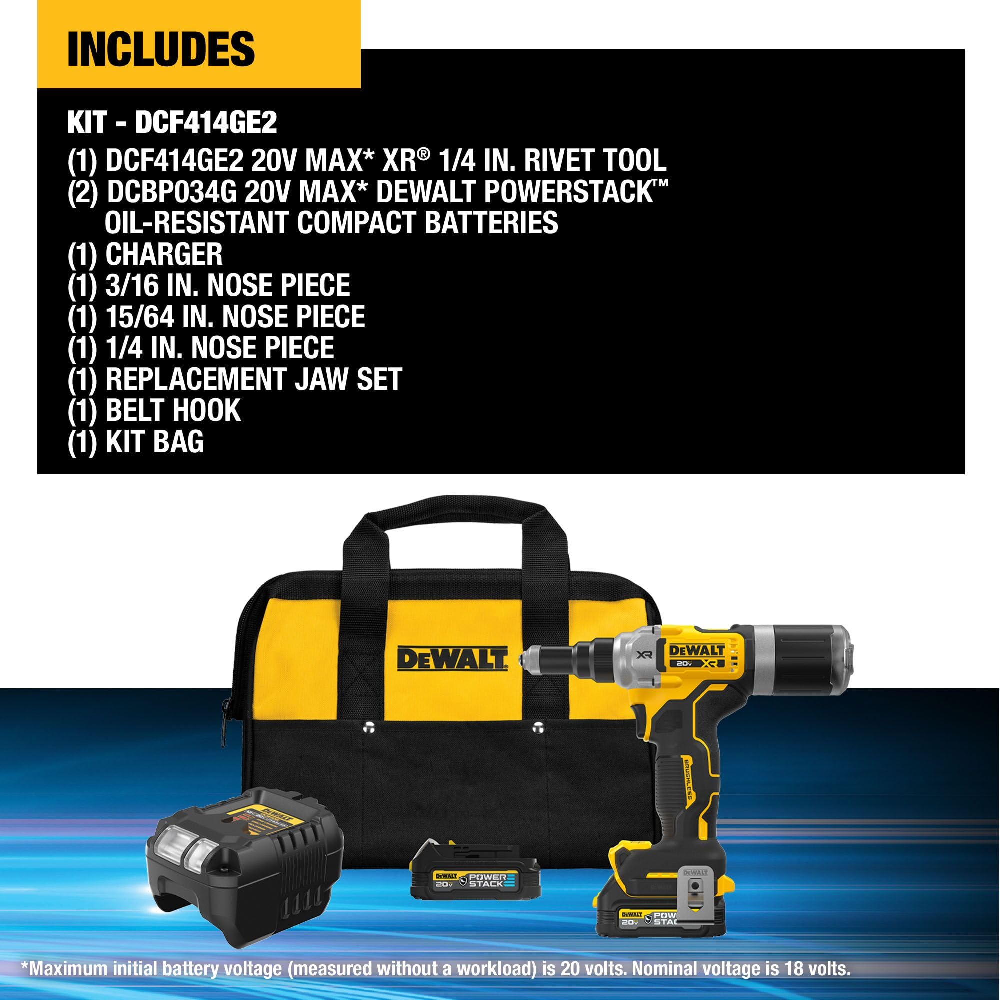 DEWALT 20V MAX XR Cordless Rivet Tool, 1/4", Battery and Charger Included (DCF414GE2)