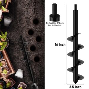 HOOPLE Garden Auger Drill Bit for Planting. Auger Drill Bit Plant Flower Bulb Auger Hole Drill Bulb Planter Auger for 3/8" Hex Drive Drill. (1.6"x16"+ 3.5"x16")