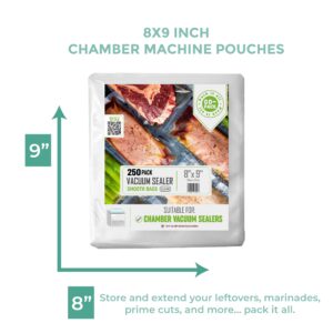 Chamber Machine Pouches, Pre-Cut Chamber Vacuum Sealer Bags, Heavy Duty Seal Pouch, BPA-Free Chamber Sealer, 8x9", Pack of 250 Vacuum Chamber Pouches, COLOR: CLEAR