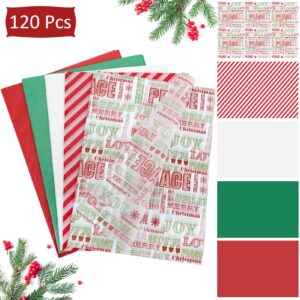 LOADSFUN Christmas Tissue Paper Bulk, 120 Sheets Christmas Tissue Paper for Gift Bags Assorted Design Gift Wrapping Paper, Red Green White Tissue Paper for Xmas Decor Holiday Crafts (Letters)