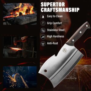 ZENG JIA DAO Meat Cleaver Knife, Dual Edges Butcher Knife Multi-Purpose Kitchen Chopping Knife for Meat Cutting Chinese Chefs Knife with Ergonomic Wenge Wood Handle With Gift Box