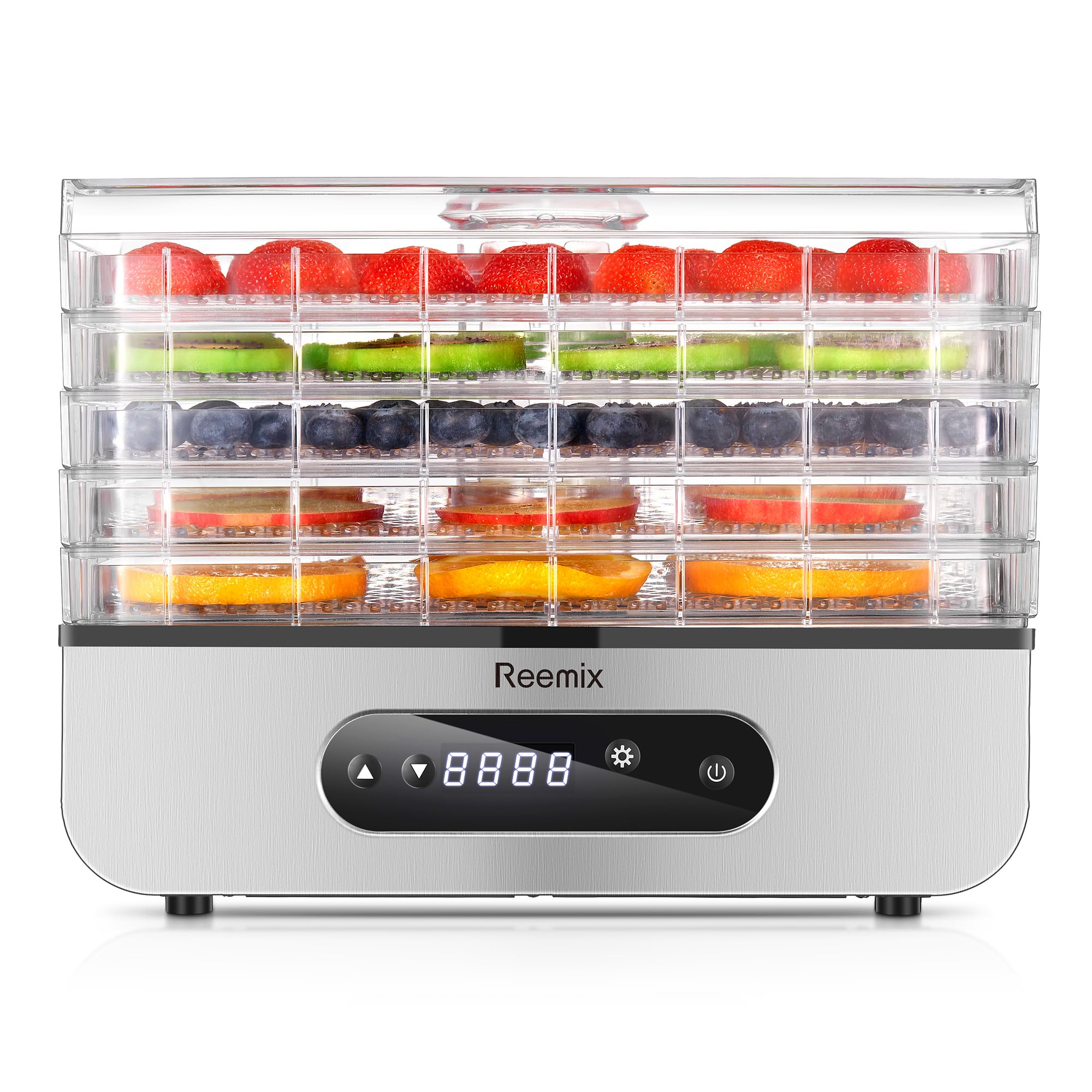 Reemix Food Dehydrator Machine, Compact Dehydrators for Food and Jerky, Fruits, Veggies, 500W Dehydrated Dryer with Temperature Control, 5 BPA-Free Trays Dishwasher Safe, Silver