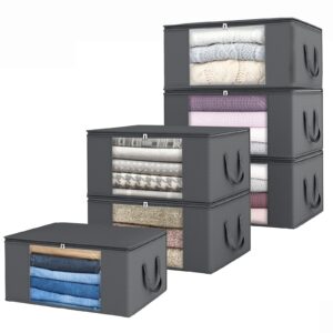 fixwal clothes storage 6 pack storage containers 48l foldable blanket storage bags for organizing clothing bedroom comforter closet dorm sweater quilts organizer grey