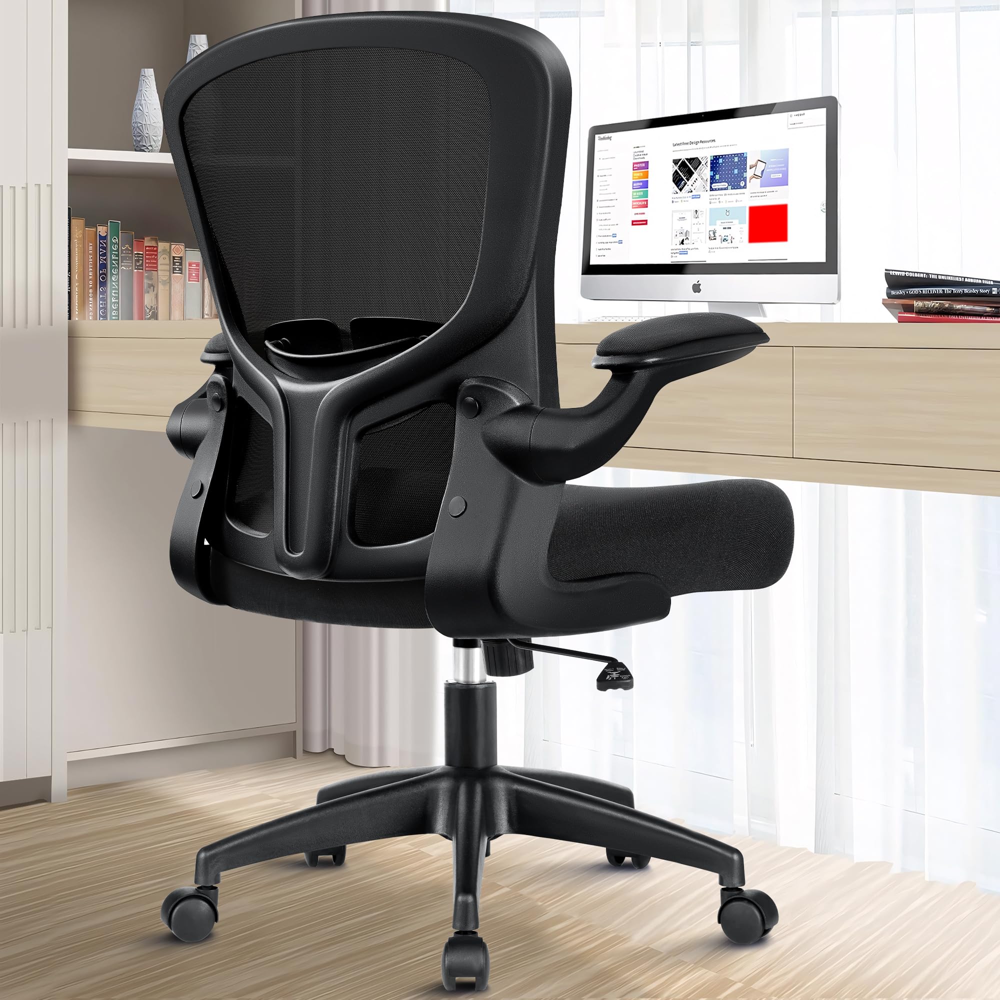 Brick Attic Office Chair, Ergonomic Desk Chair with Lumbar Support and Flip-up Armrest, Height Adjustable Mesh Swivel Computer Office Chair Black