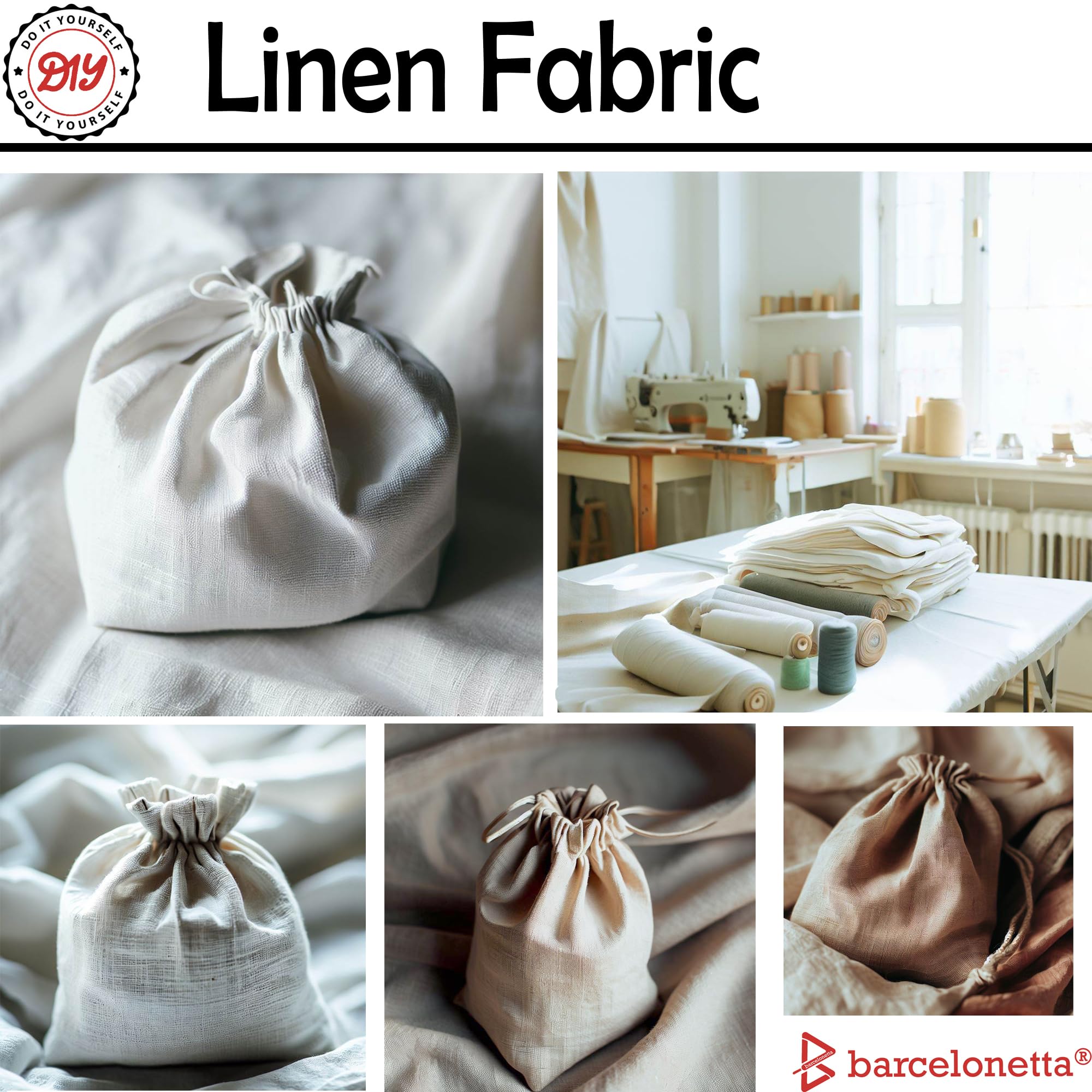 Barcelonetta | Linen Fabric | Natural Linen Cloth | Embroidery, Sewing | Soft, Breathable | 55" Wide | 70% Linen, 30% Rayon | Hemp, Jute, Needlework, Lining (Natural, 2 Yard)