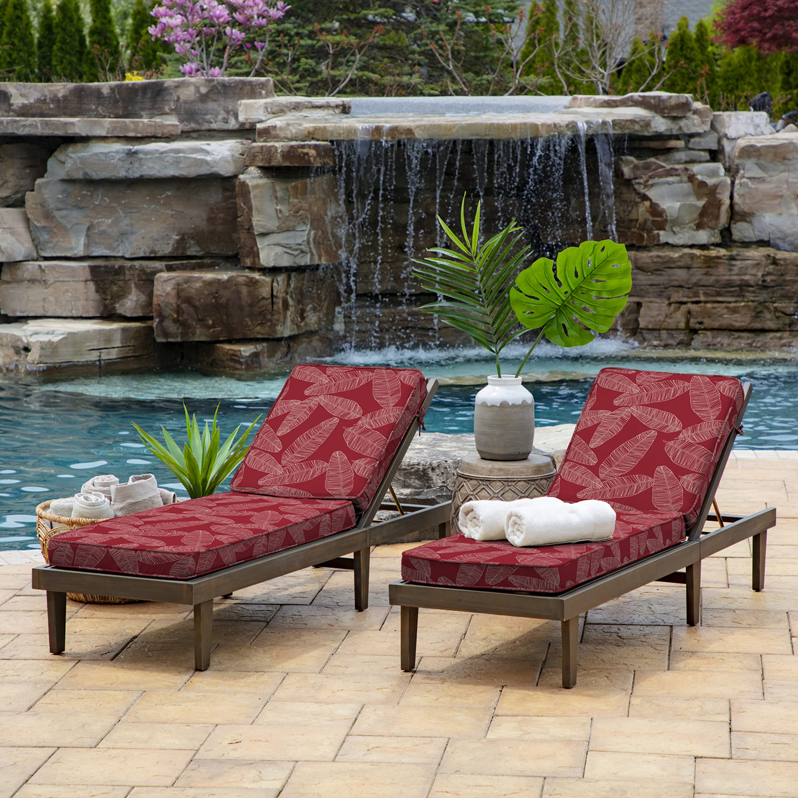 Arden Selections Modern Outdoor Chaise Cushion 21 x 46, Red Leaf Palm