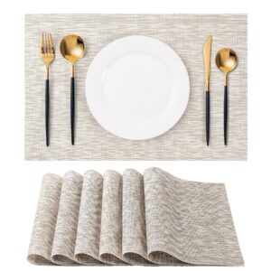 placemats set of 6 washable indoor/outdoor vinyl place mats for dining table durable non-slip heat resistant pvc weave table mats（beige）