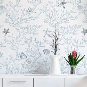 dviolet peel and stick wallpaper white and light blue contact paper coral wallpaper coral/seashell/starfish contact paper removable wallpaper for kids room walls 17.3"x 118"