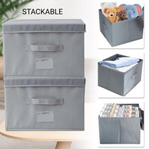 Augfox 2 Pack Collapsible Storage Bins with Lids - Stackable Storage Bins with Handles, Efficient Memory Box, Fabric Storage Bins with Lid for Versatile Storage (Dark Grey, 14.2” L x 13" W x 9.4" H)