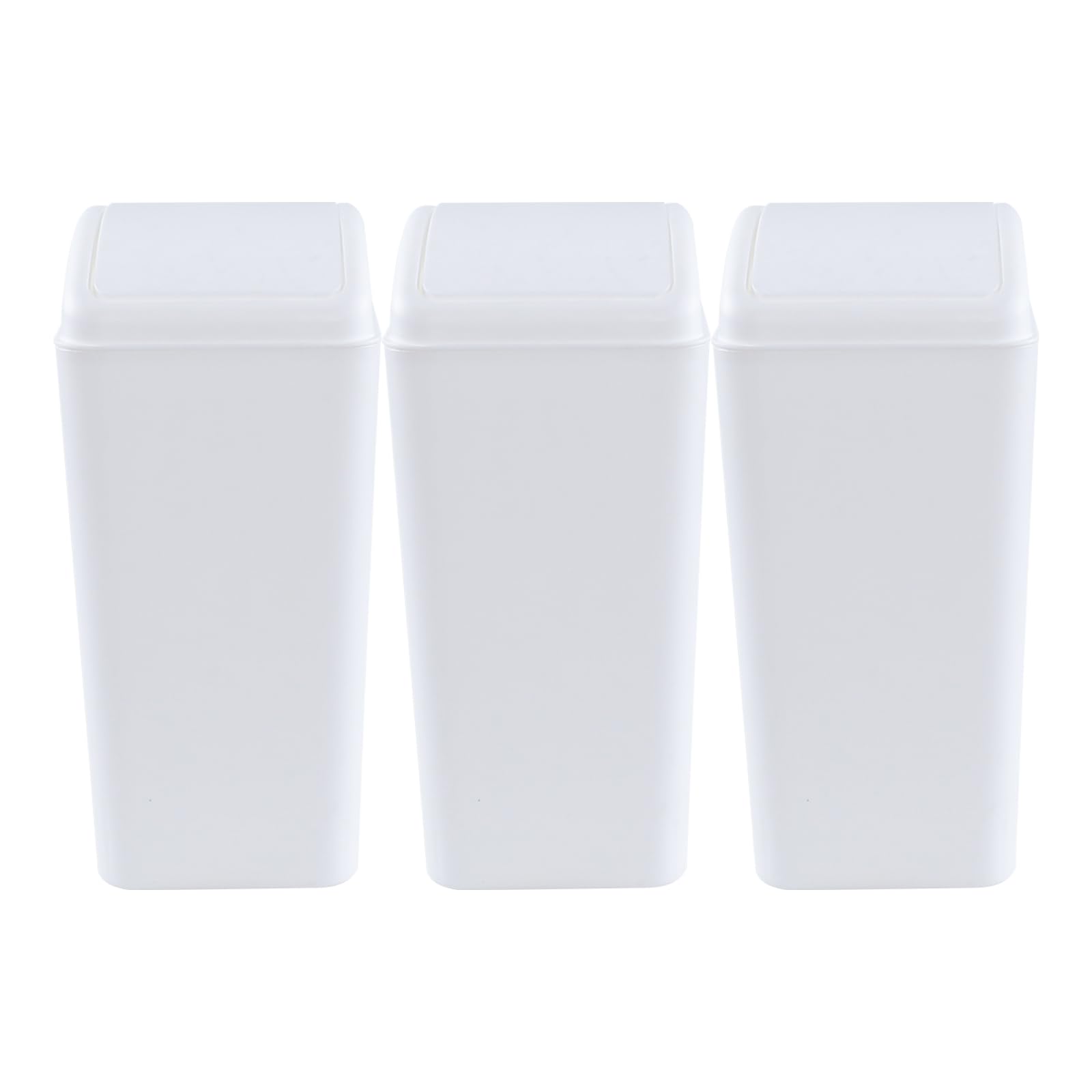 Uumitty 3 Packs Swing Top Waste Container for Home and Kitchen, Plastic Slim Trash Can with Lid, 4.5 Gallon Capacity, White