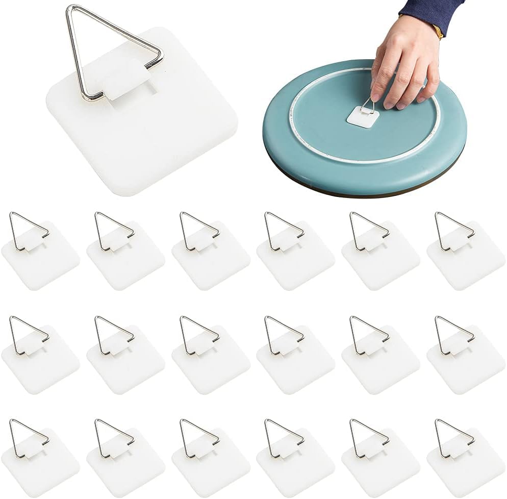 20 Pieces Invisible Adhesive Plate Hanger Vertical Plate Holders for The Wall Hooks Decorative Plates Wall Holders for Display 1.25 Inch