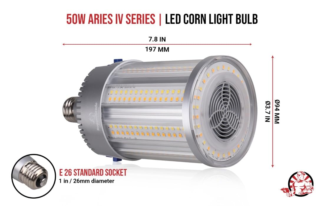 RuggedGrade 50W - Aries IV CS Series LED Corn Bulb - 7,250 Lumens - E26 Base - Color Selectable 30K/40K/50K