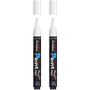 overseas white paint pens paint markers - permanent acrylic markers 2 pack, water based, quick dry, waterproof paint marker pen for rock, wood, plastic, metal, canvas, glass, fabric, mugs. medium tip