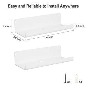 RRG 10 Inch Acrylic Floating Shelves, 2 Pack Kids Floating Bookshelf Wall Mounted Display Shelf for Books, Kids Room, Nursery, Bedroom, Bathroom, Living Room (White)