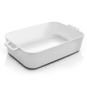 blirora deep ceramic baking dish, 9x13 inch casserole dish for oven, 152 oz large elegant design lasagna pan with handles- durable serving bakeware for lasagna, roasting and baking, white