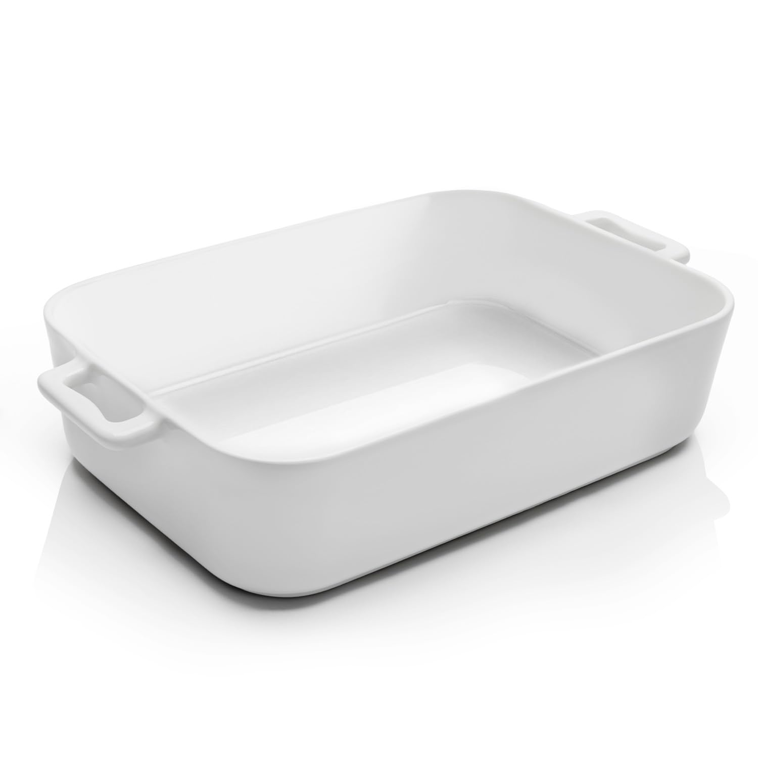 BLIRORA Deep Ceramic Baking Dish, 9x13 Inch Casserole Dish for Oven, 152 oz Large Elegant Design Lasagna Pan with Handles- Durable Serving Bakeware for Lasagna, Roasting and Baking, White