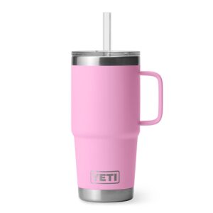 YETI Rambler 25 oz Tumbler with Handle and Straw Lid, Travel Mug Water Tumbler, Vacuum Insulated Cup with Handle, Stainless Steel, Power Pink